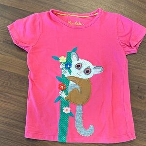 Mini Boden Pink Tee with Lemur and Floral Design